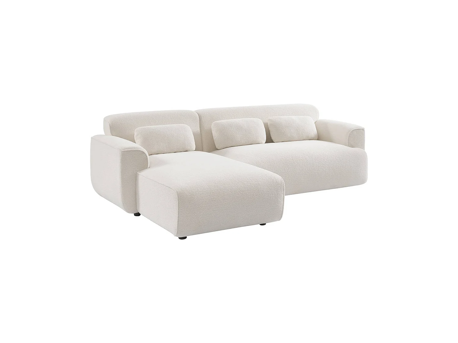 Canapé d'angle gauche 3 places en tissu bouclette crème WALLAS 196x151x73 cm