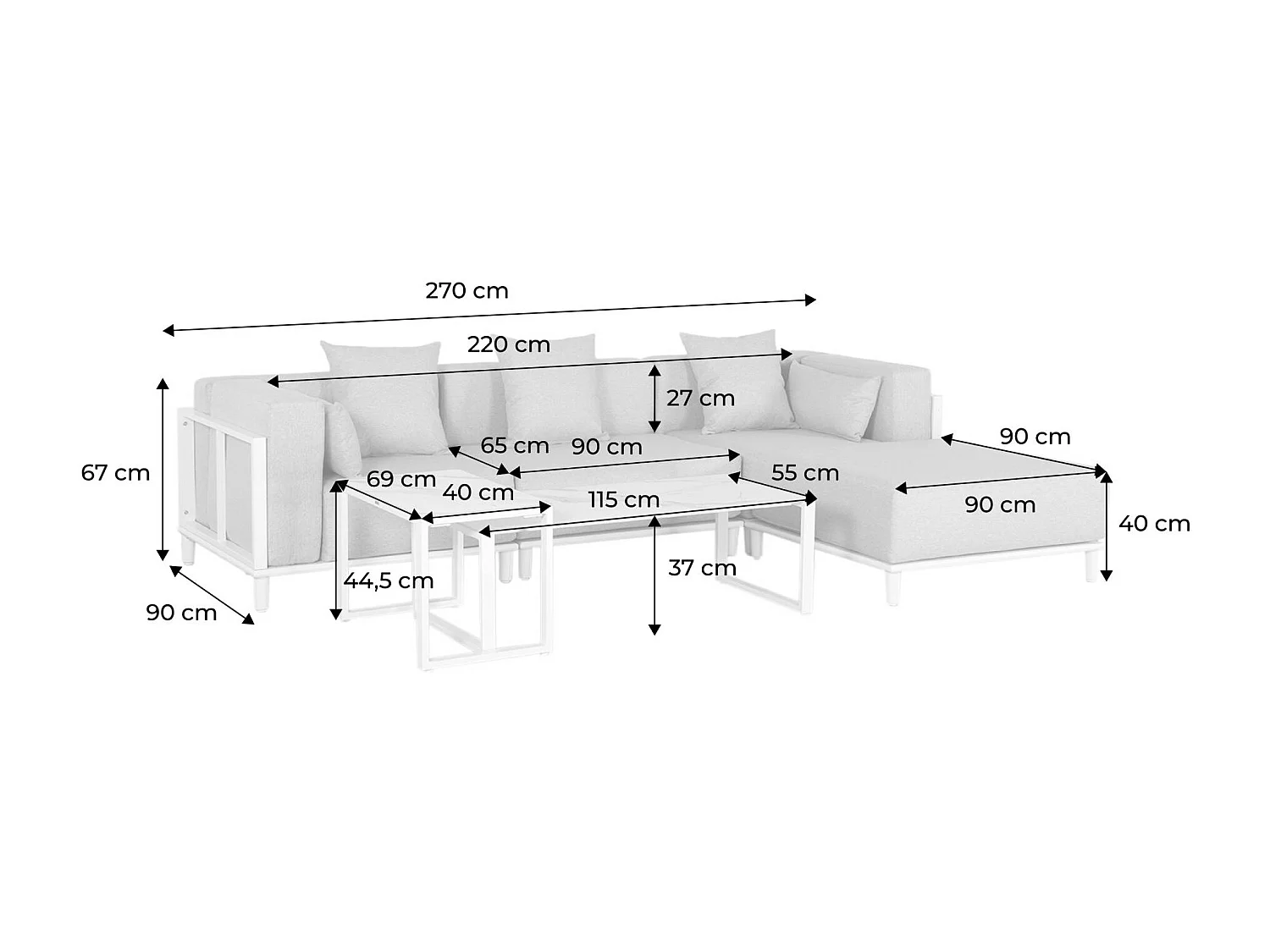 Conjunto de muebles de jardín modular de aluminio,  4 plazas blanco
