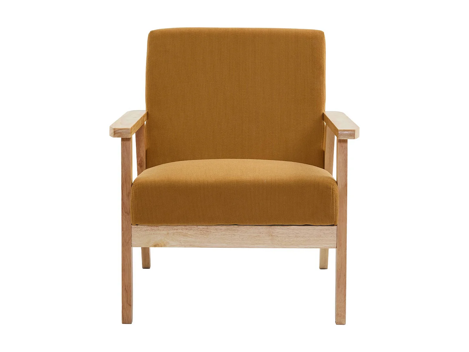 Set divano 2 posti con panca e poltrona in velluto a coste, mostarda