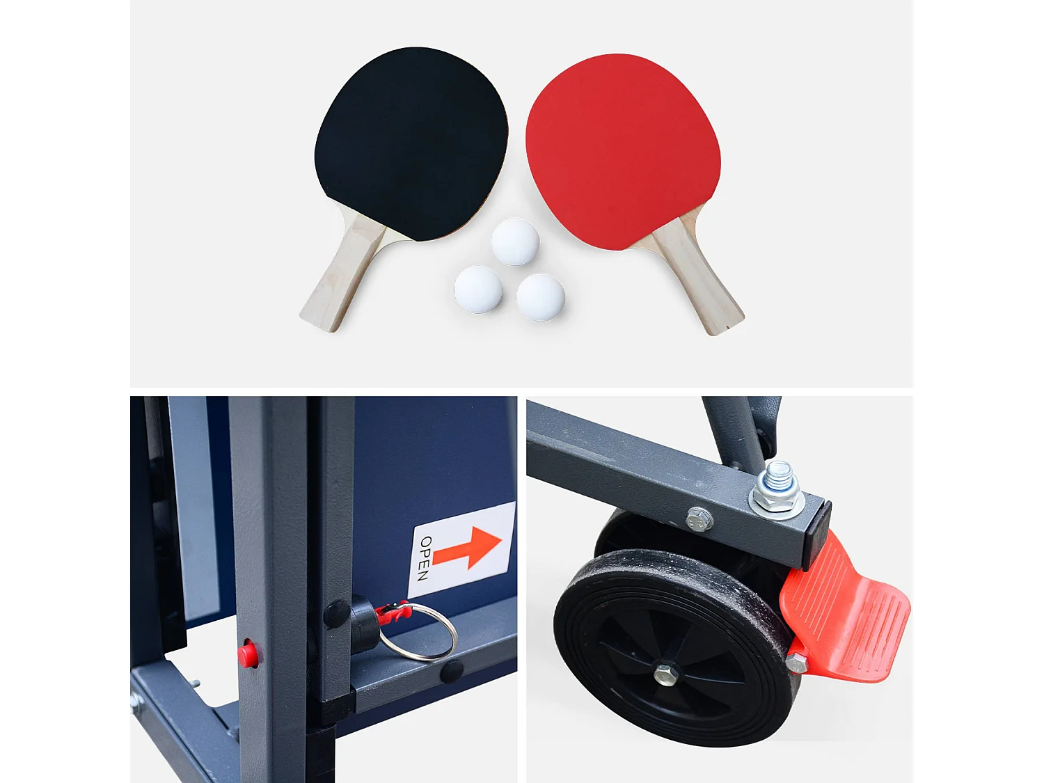 Mesa de ping pong interior plegable con 2 raquetas y 3 pelotas, 274cm