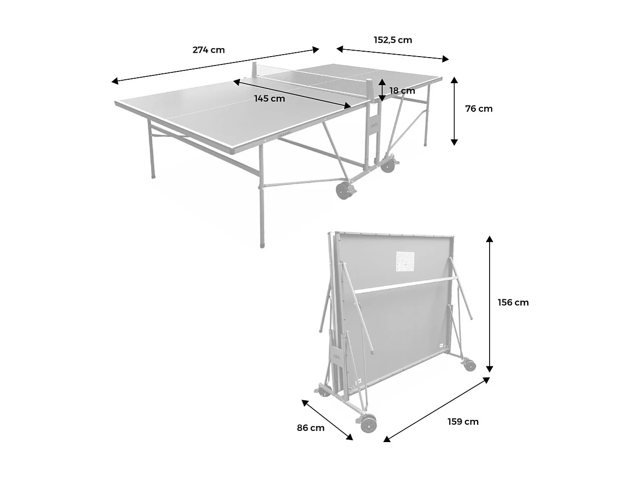 Mesa de ping pong interior plegable con 2 raquetas y 3 pelotas, 274cm