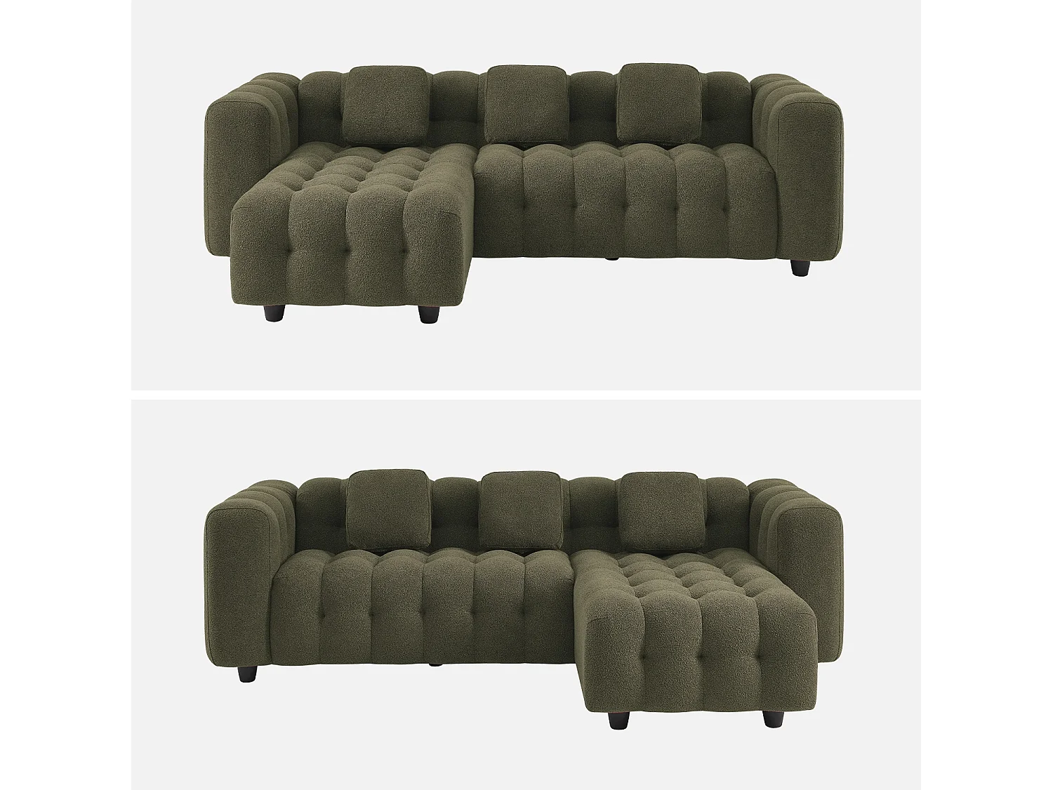 Sofá esquinero reversible con rizo texturado kaki oscuro