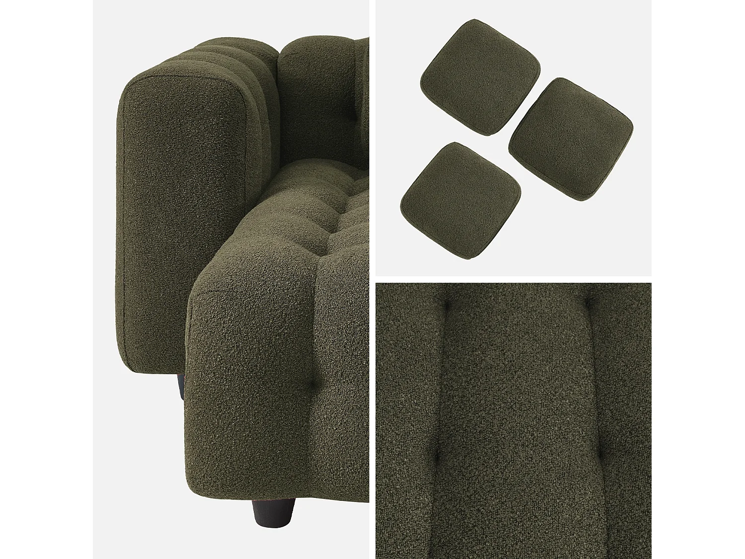 Sofá esquinero reversible con rizo texturado kaki oscuro