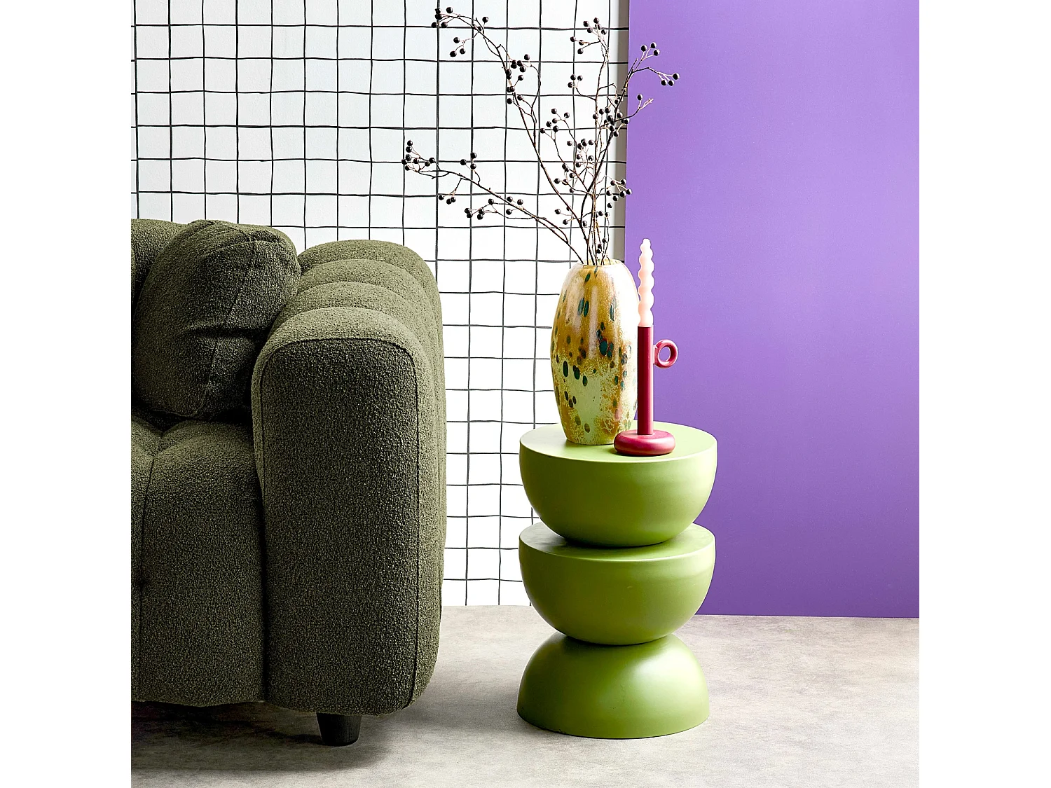 Sofá esquinero reversible con rizo texturado kaki oscuro