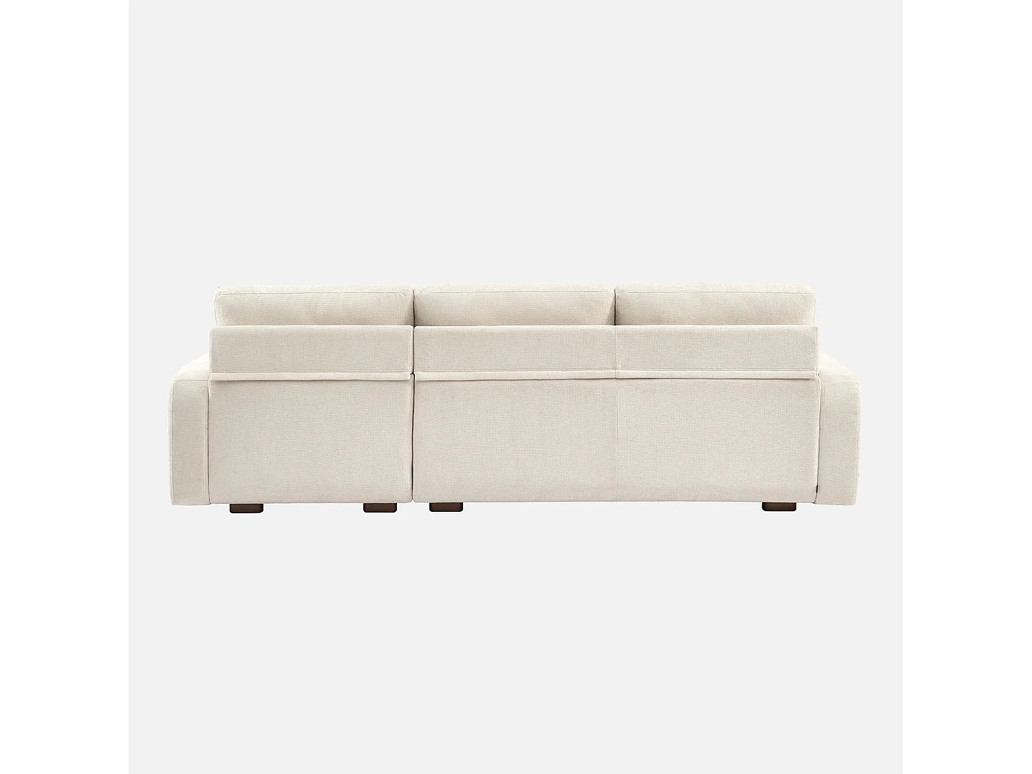 Sofá de esquina derecha de tela liso, 3 plazas blanco roto