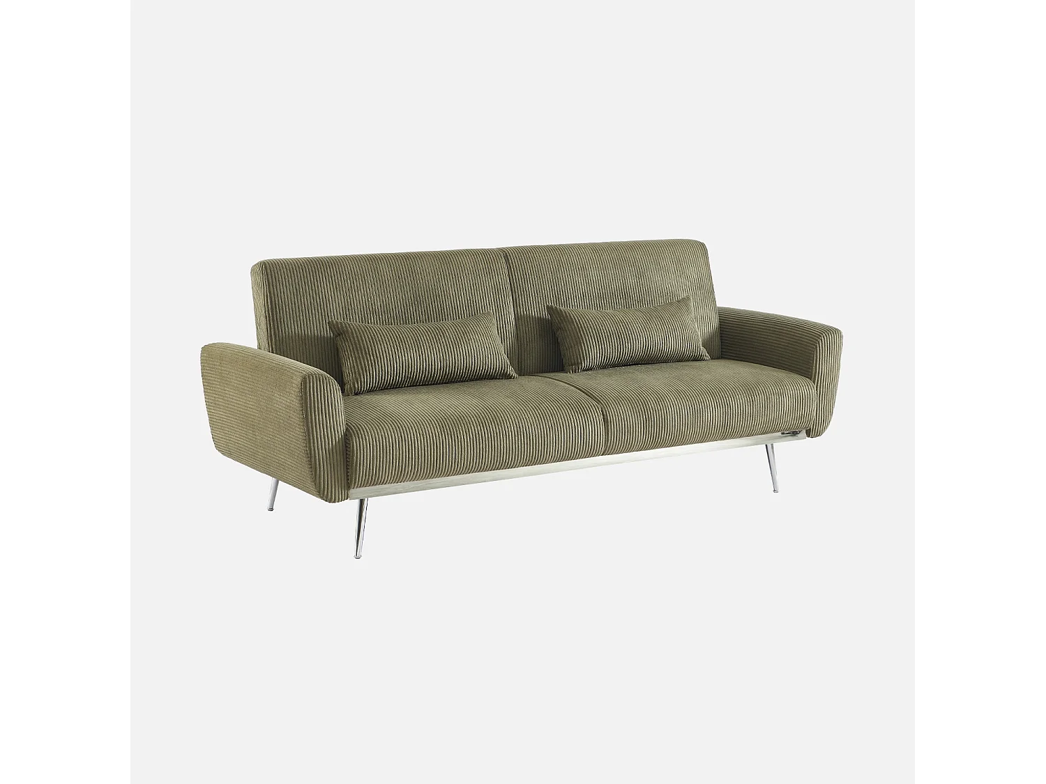 Canapé convertible design en velours côtelé kaki - Oskar - 3 places scandinave droit avec pieds métal chromé