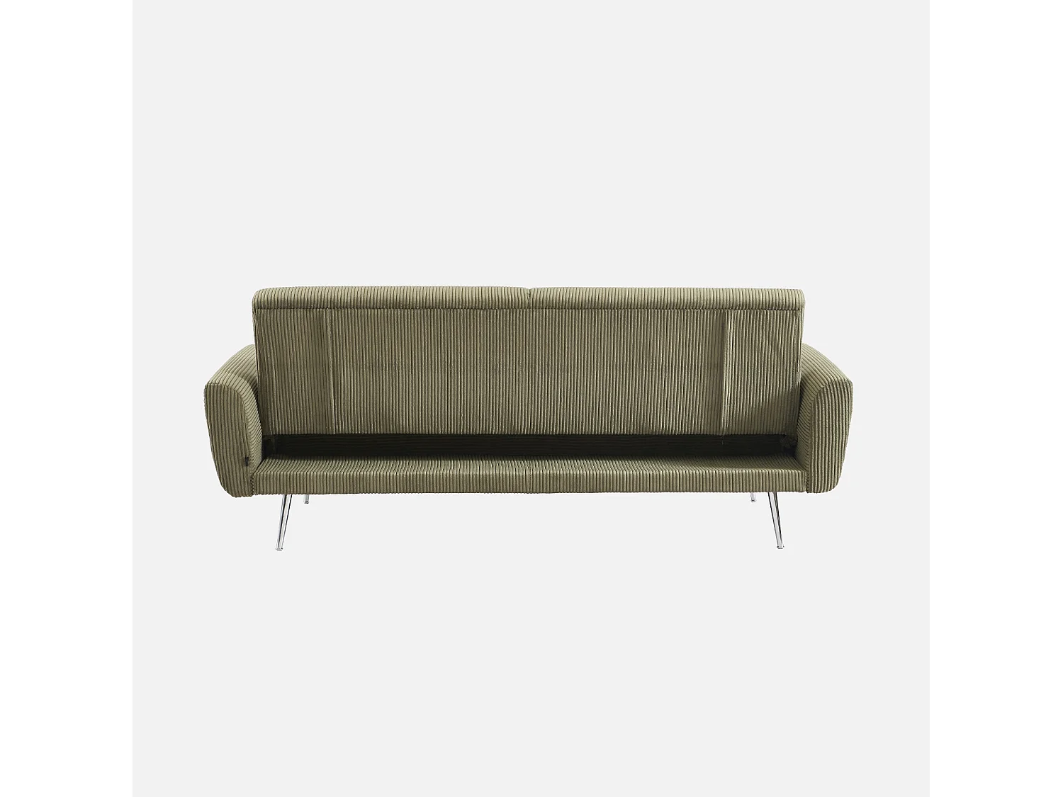 Canapé convertible design en velours côtelé kaki - Oskar - 3 places scandinave droit avec pieds métal chromé