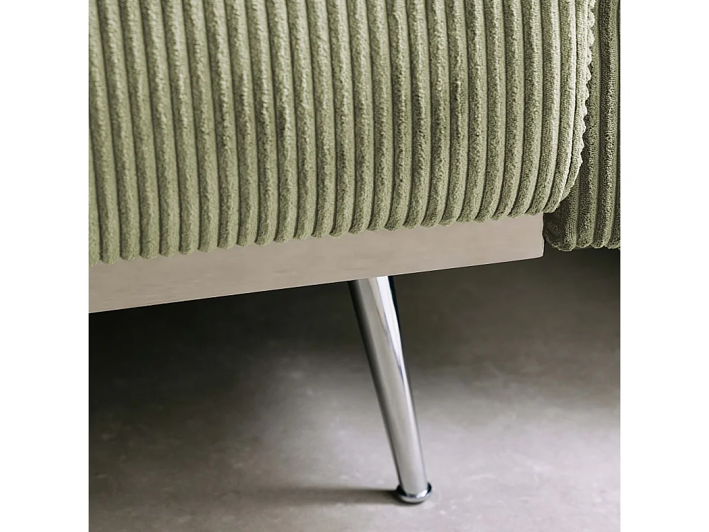 Canapé convertible design en velours côtelé kaki - Oskar - 3 places scandinave droit avec pieds métal chromé