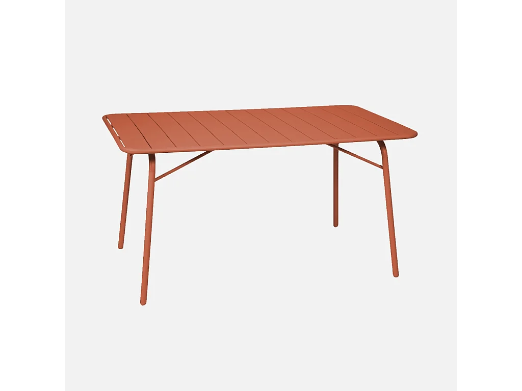 Table de jardin pliante métal + 6 assises terracotta. Amelia + Liva 141.2 x 80 x 72.5cm