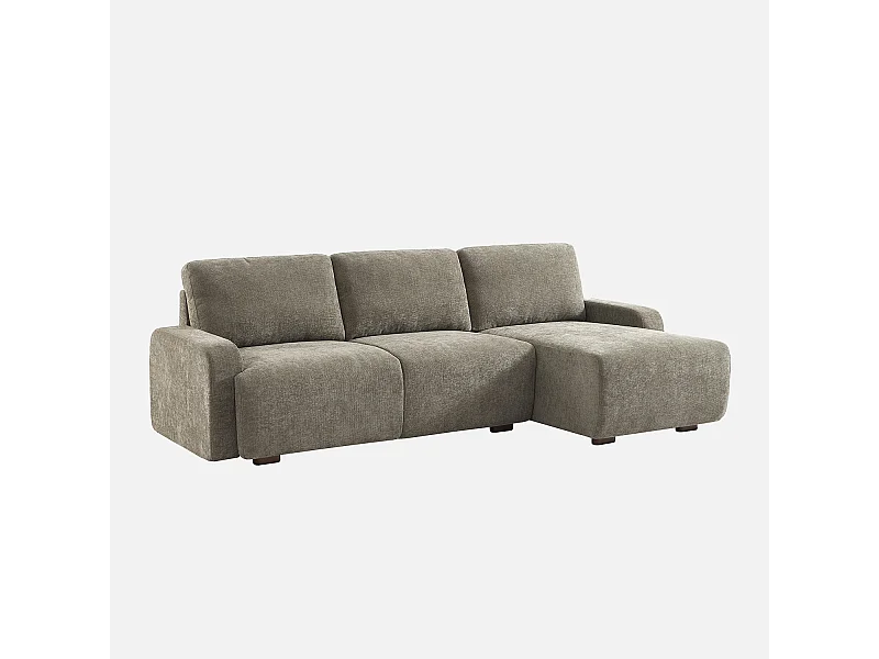 Sofá de esquina derecha de tela liso, 3 plazas verde grisáceo