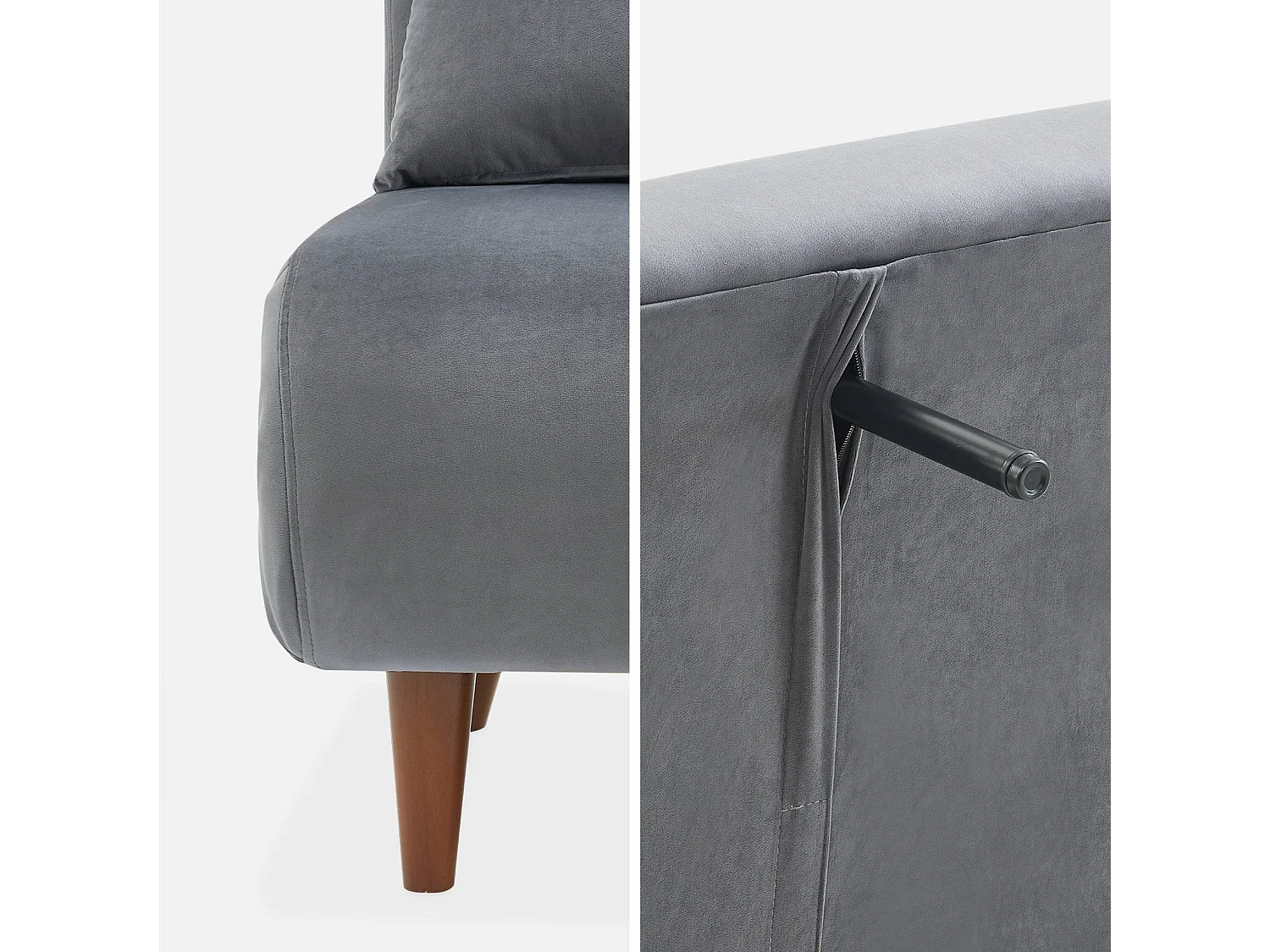 Canapé convertible 2 places gris foncé - Guesta - pieds bois. banquette. dossier inclinable