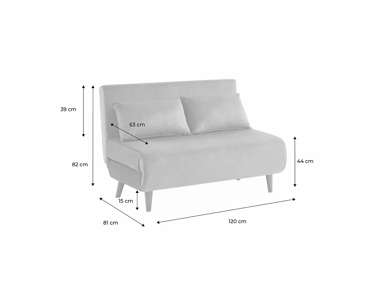 Canapé convertible 2 places inclinable en tissu gris GUESTA