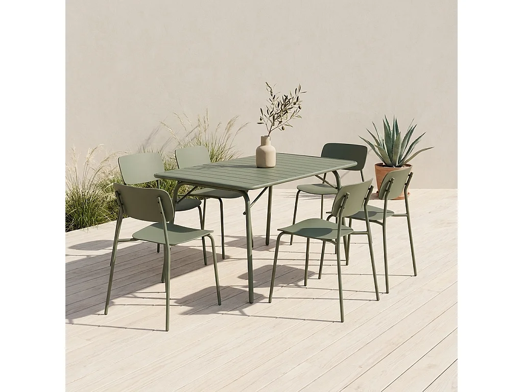 Set tavolo da giardino pieghevole in metallo con 6 sedie Verde kaki - 141.2x80x72.5 cm