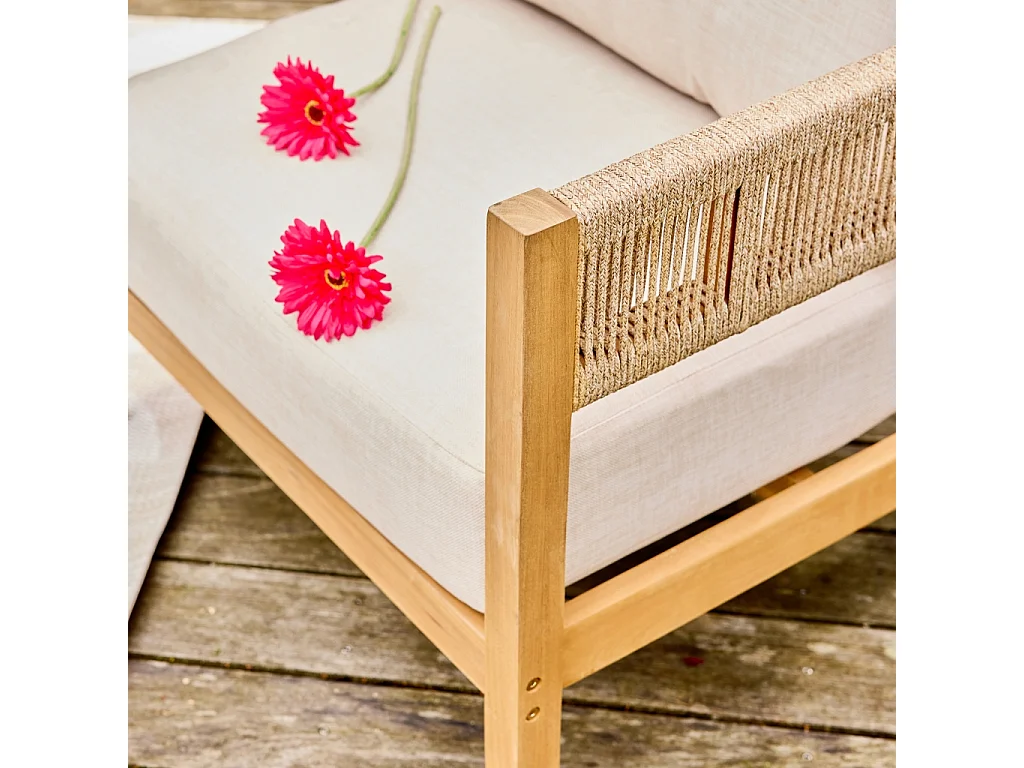 Set salotto da giardino in legno di acacia e corda, beige