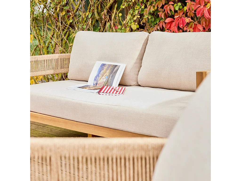 Set salotto da giardino in legno di acacia e corda, beige