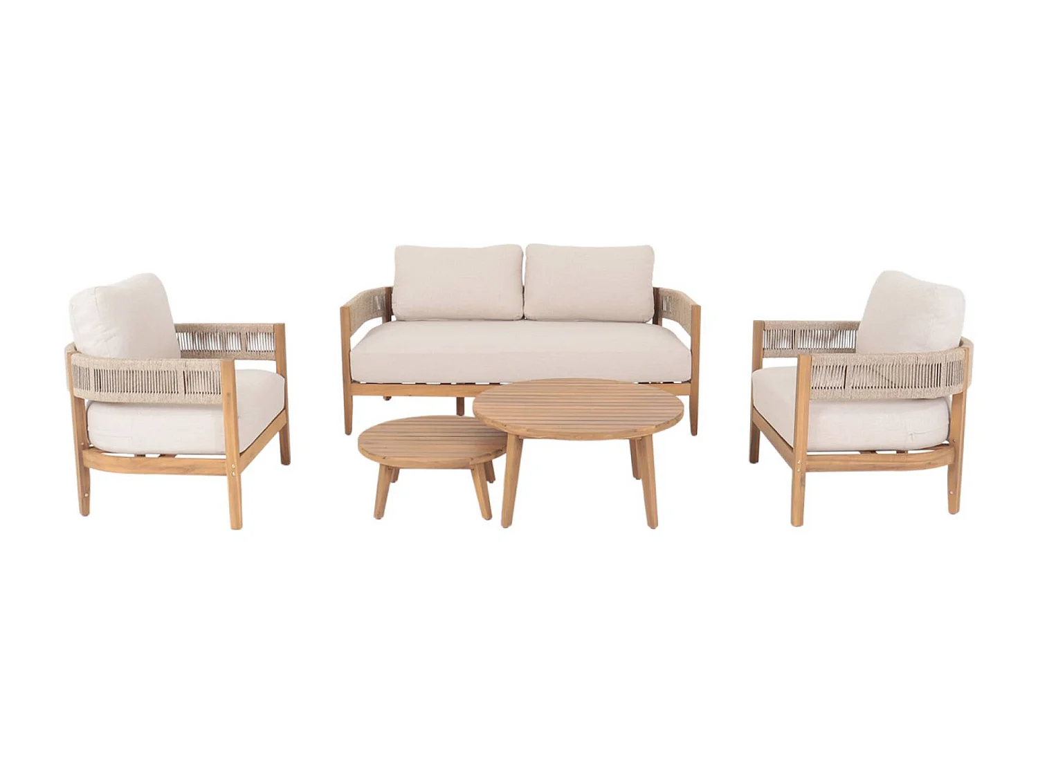 Set salotto da giardino in legno di acacia e corda, beige