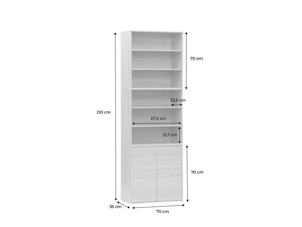 Estantería modular, 6 estantes, 2 puertas nogal
