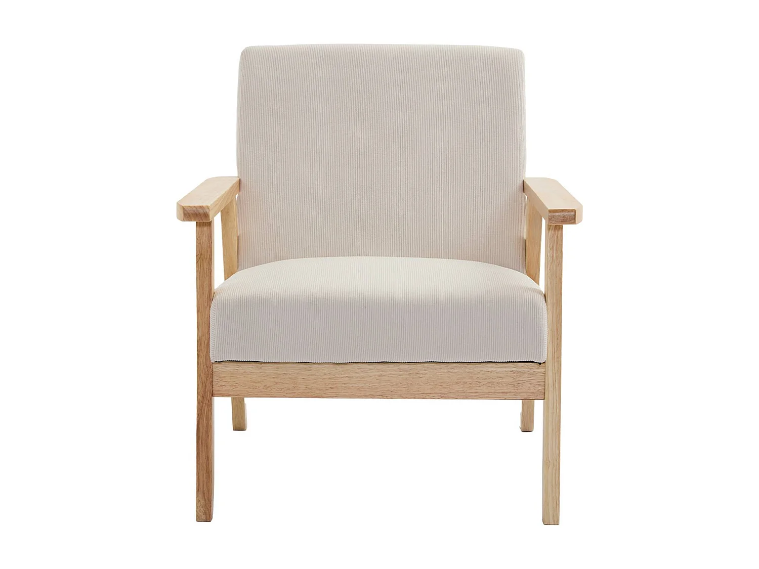 Canapé banquette 2 places + Fauteuil velours côtelé. pieds bois. crème