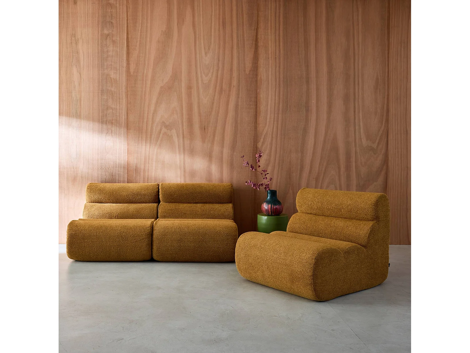 Lot de 3 chauffeuses bouclette texturée moutarde 1 place - L 81 x P 99 x H 75cm - Nova