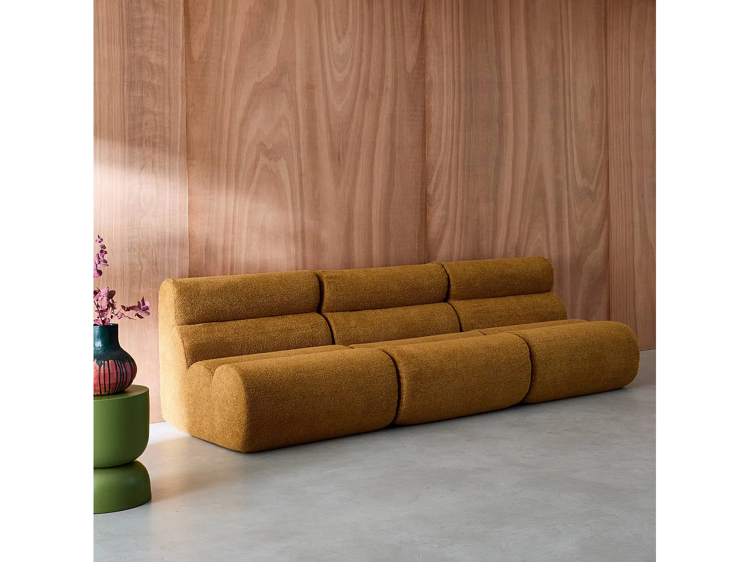 Lot de 3 chauffeuses bouclette texturée moutarde 1 place - L 81 x P 99 x H 75cm - Nova