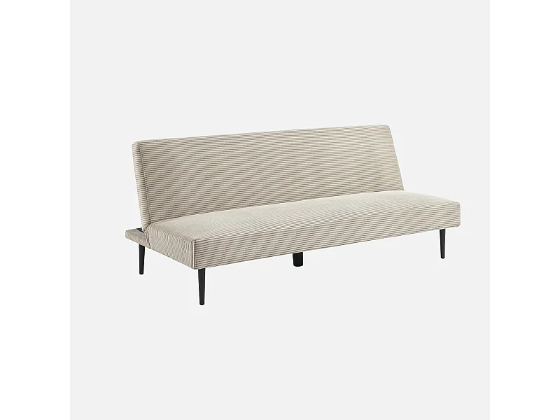 Canapé banquette convertible 3 places velours côtelé greige piétement métal L 180 x P 100 x H 74.5 cm - Max