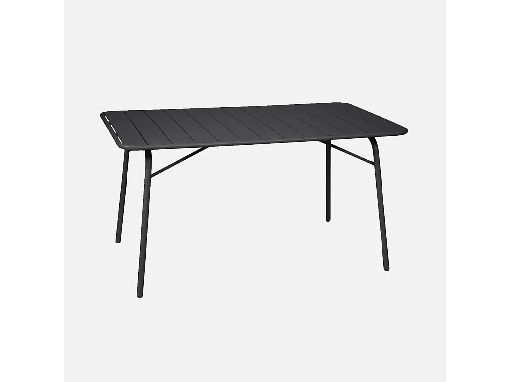 Table de jardin pliante métal + 6 assises anthracite. Amelia + Liva 141.2 x 80 x 72.5cm