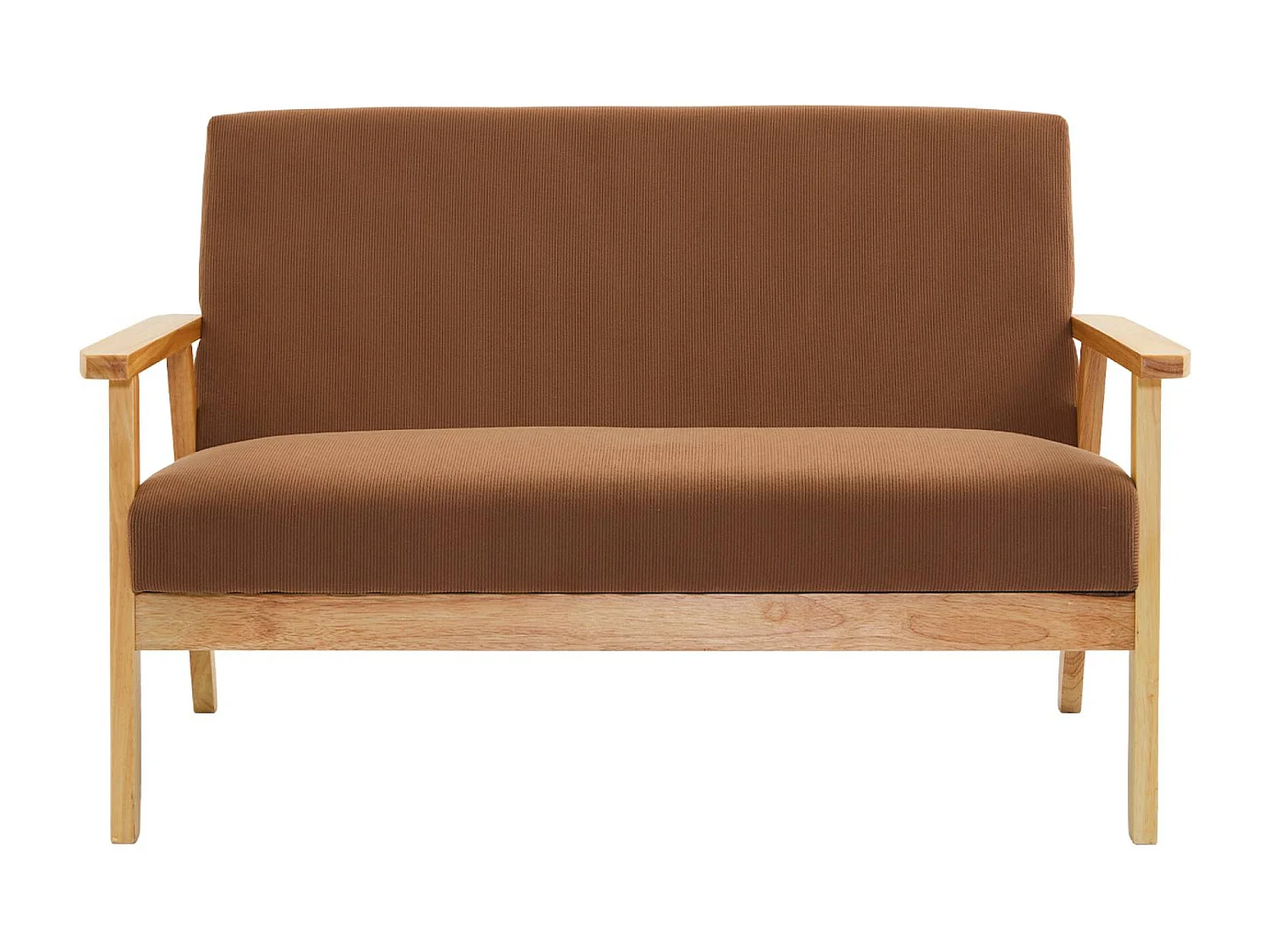 Set divano 2 posti con panca e poltrona in velluto a coste, marrone