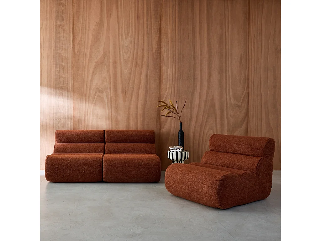 Divano modulare in tessuto bouclé, 3 posti, terracotta