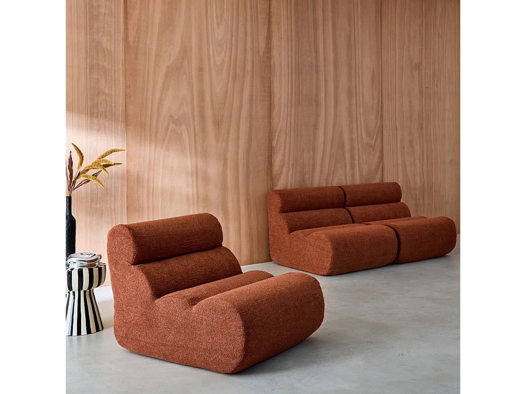 Divano modulare in tessuto bouclé, 3 posti, terracotta