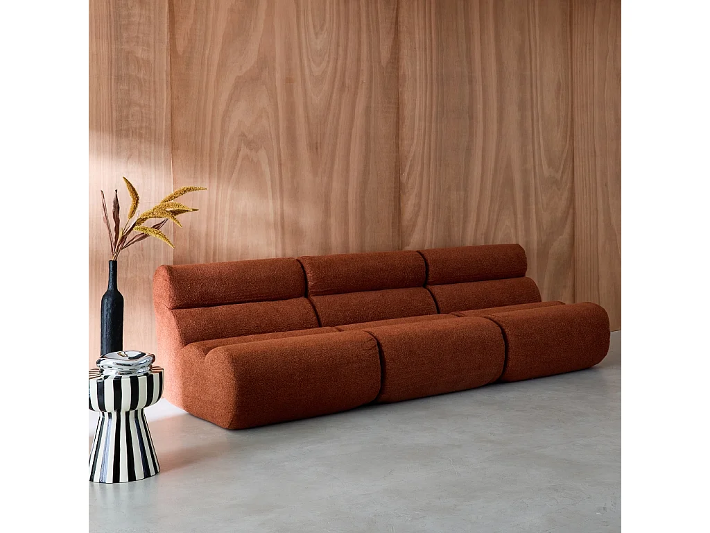 Lot de 3 chauffeuses bouclette texturée terracotta 1 place - L 81 x P 99 x H 75cm - Nova