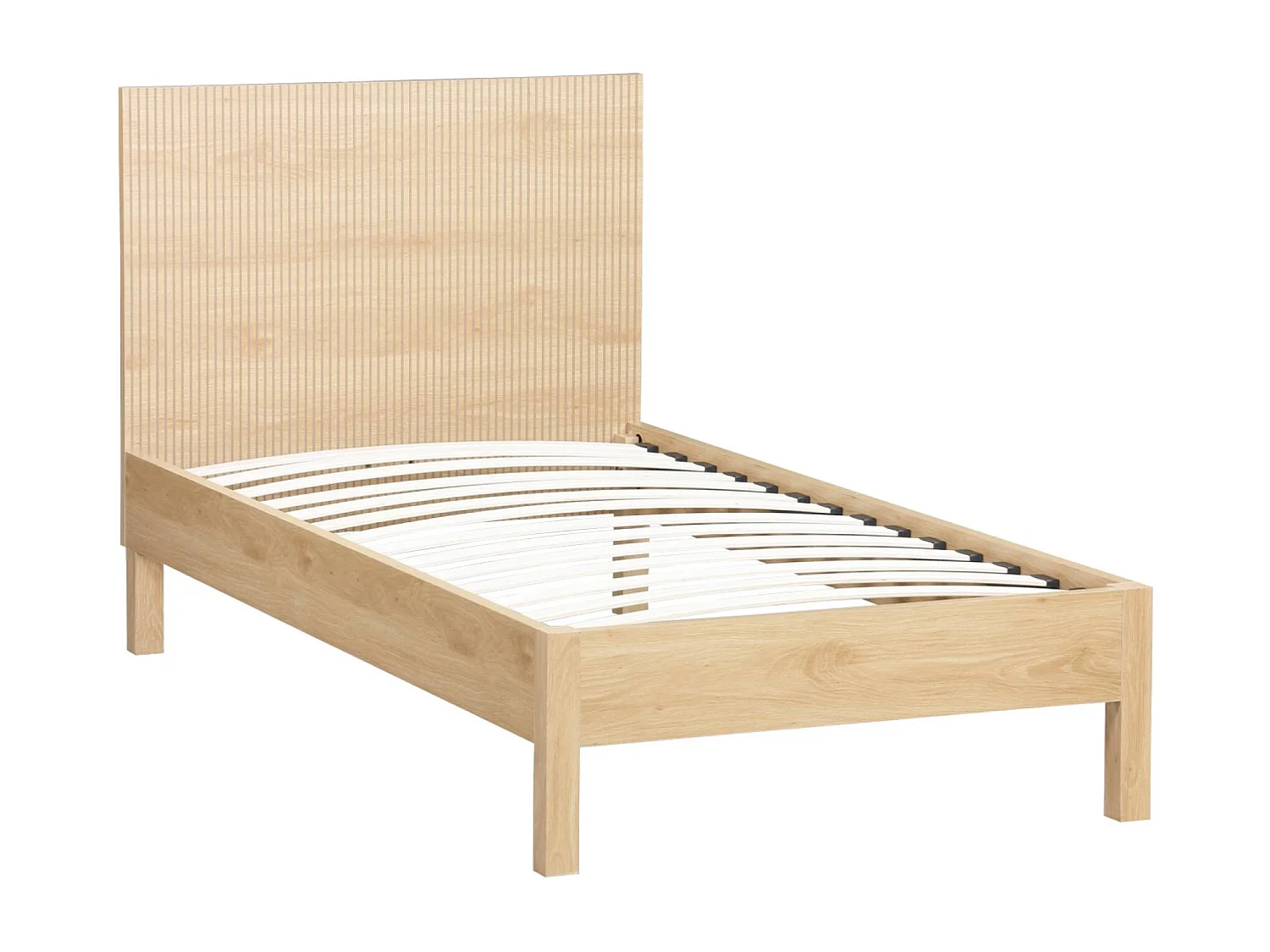 Letto con rete a doghe e testiera 90x190cm decorazione legno, marrone