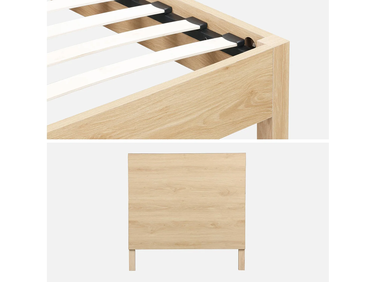 Letto con rete a doghe e testiera 90x190cm decorazione legno, marrone