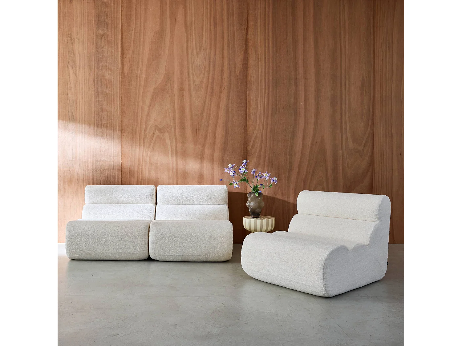 Lot de 3 chauffeuses bouclette texturée blanc 1 place - L 81 x P 99 x H 75cm - Nova