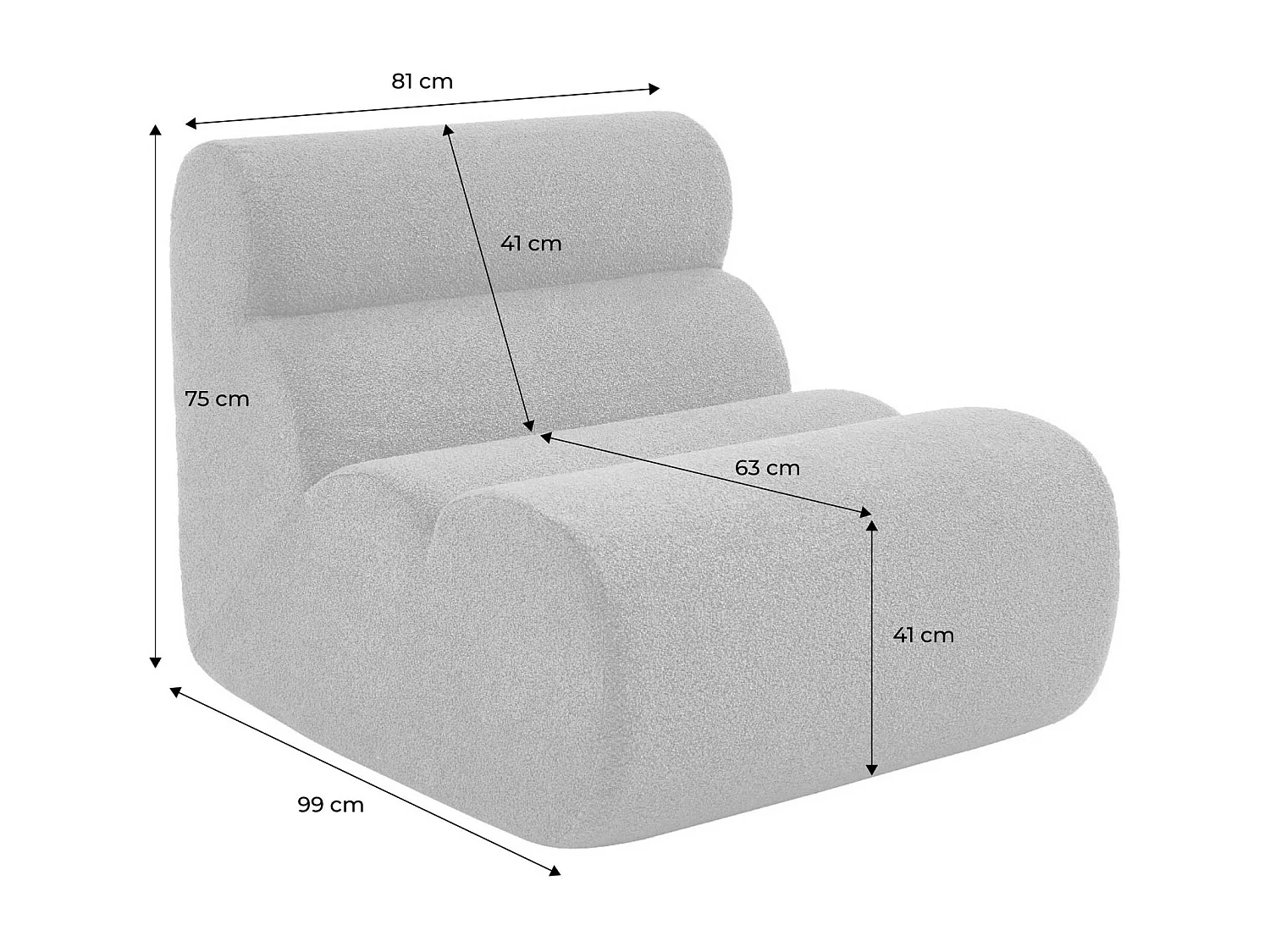 Lot de 3 chauffeuses bouclette texturée blanc 1 place - L 81 x P 99 x H 75cm - Nova