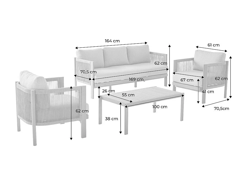 Salotto da giardino in acacia e corde, 5 posti, marrone