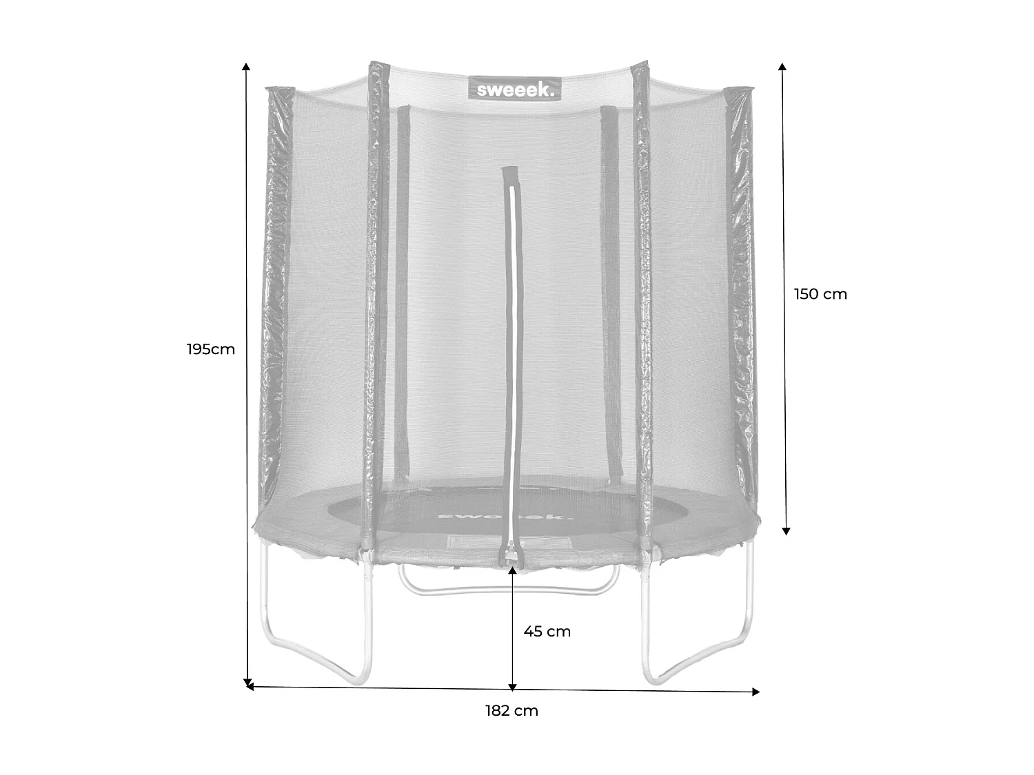 Cama elástica con protección red, 180cm gris