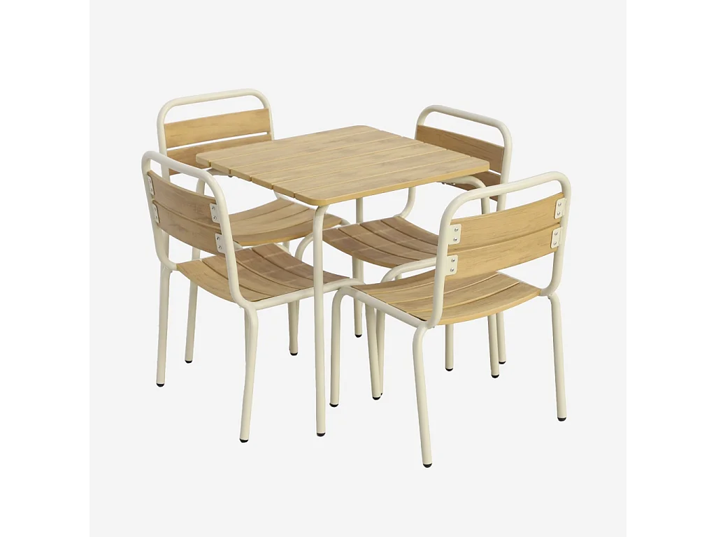 Set tavolo da giardino per bambini in acciaio e decorazione in legno