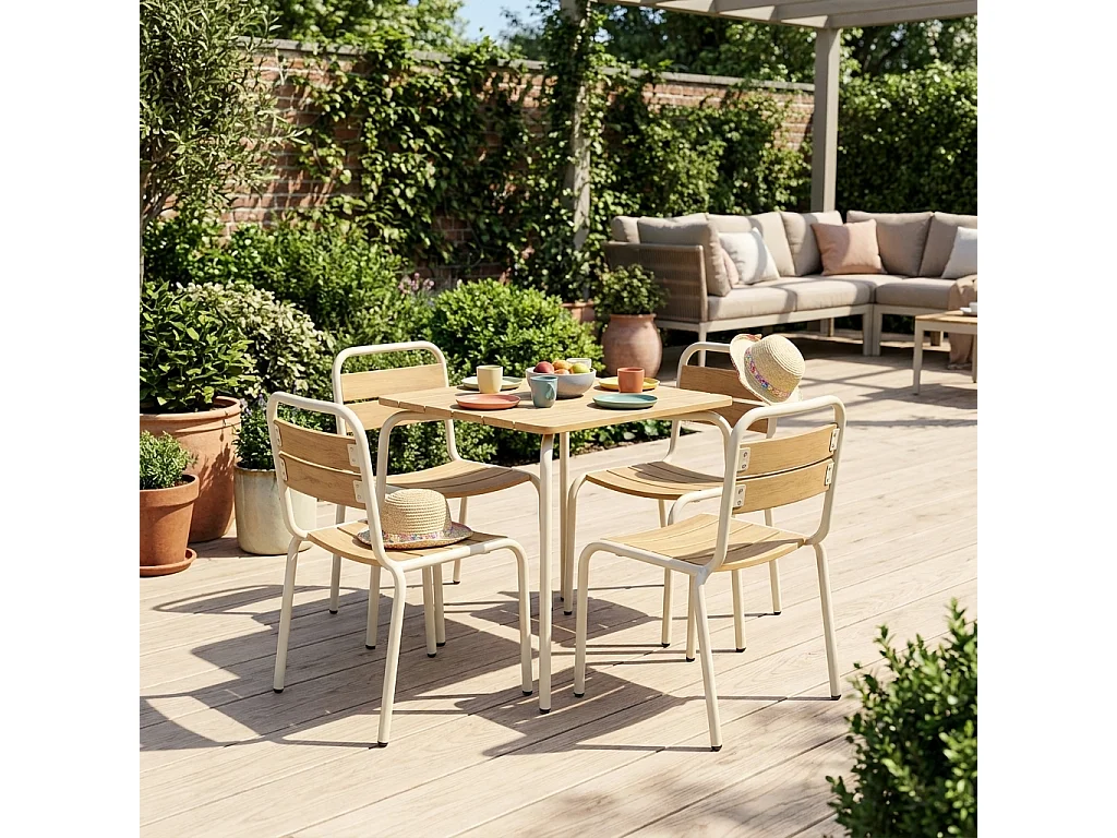 Set tavolo da giardino per bambini in acciaio e decorazione in legno