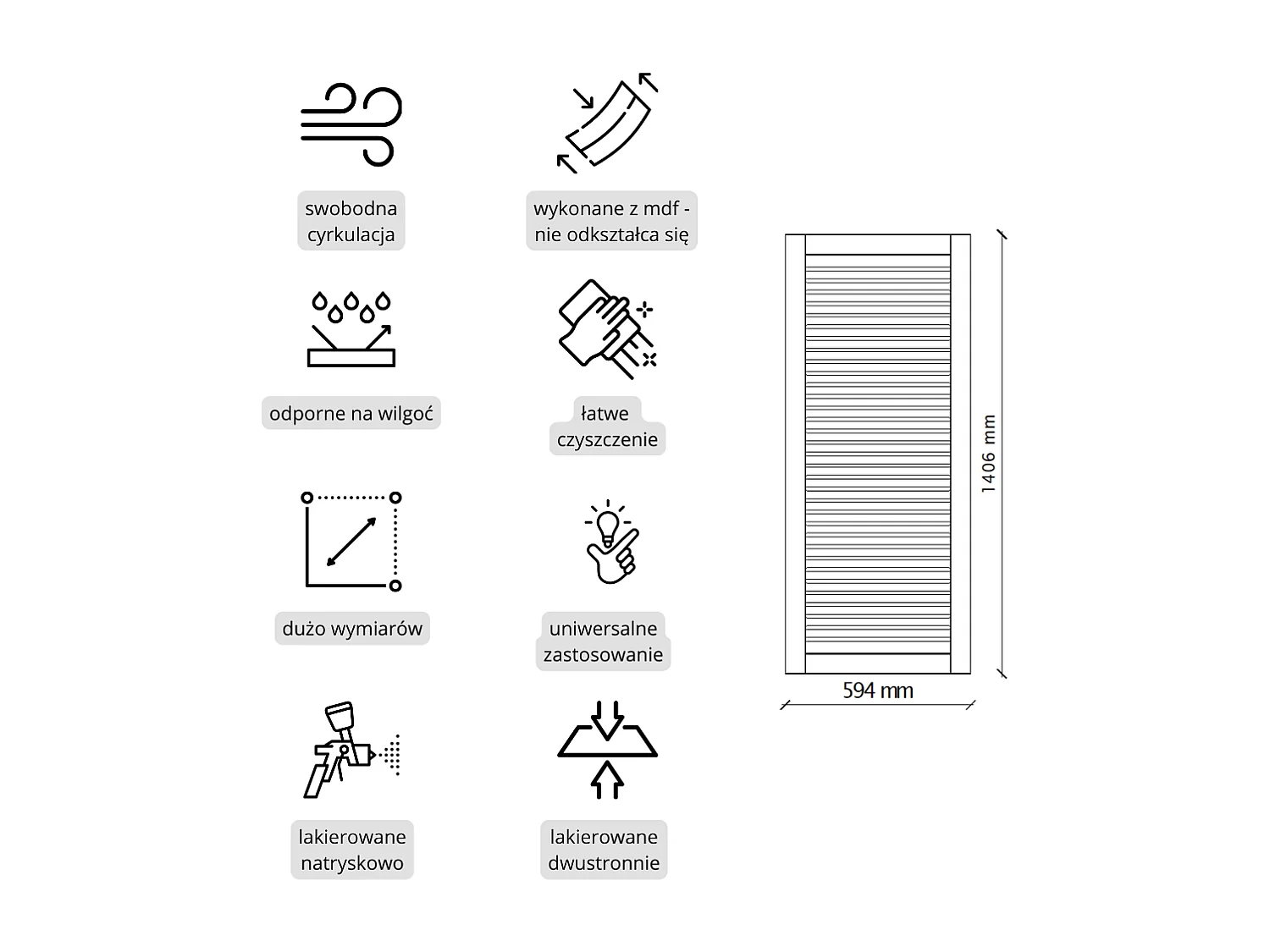 Opengewerkte deur MDF gelakt wit  140,6 x 59,4 cm KOLM