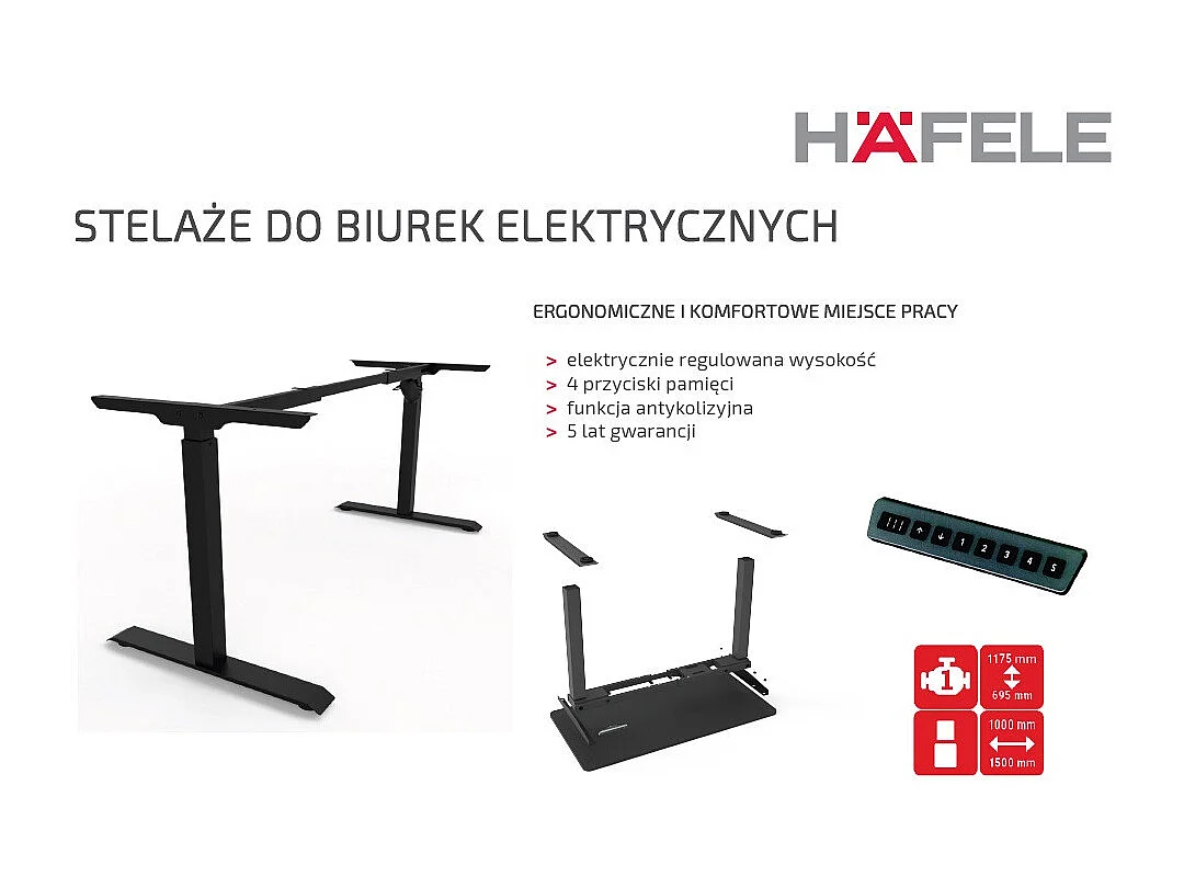 Biurko elektryczne z regulacją wysokości Czarny 180 x 95cm