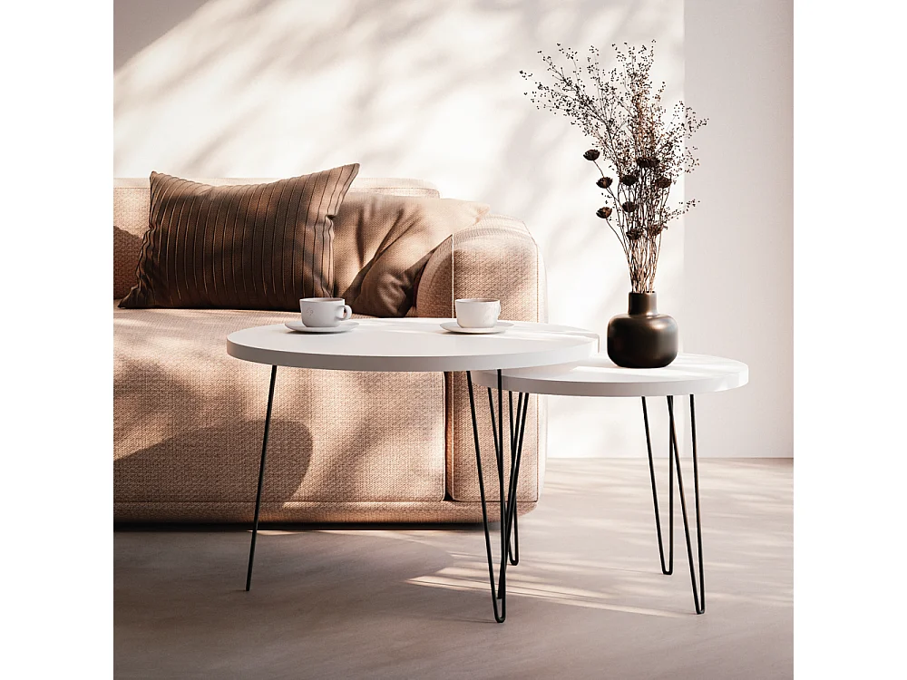 Runder Couchtisch LAPP Set Ø50 + Ø68 cm Weiß