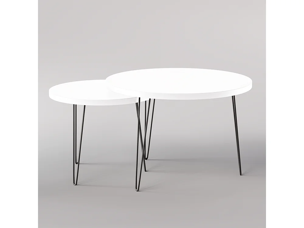 Runder Couchtisch LAPP Set Ø50 + Ø68 cm Weiß