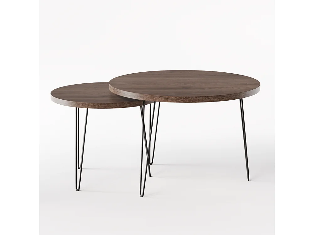 Mesa de centro redonda LAPP, juego Ø50 + Ø68 cm, roble chocolate