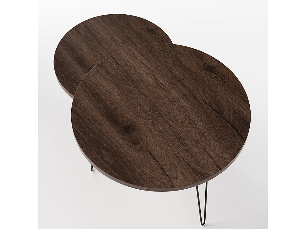 Ronde salontafel LAPP set Ø50 + Ø68 cm Chocolade eiken