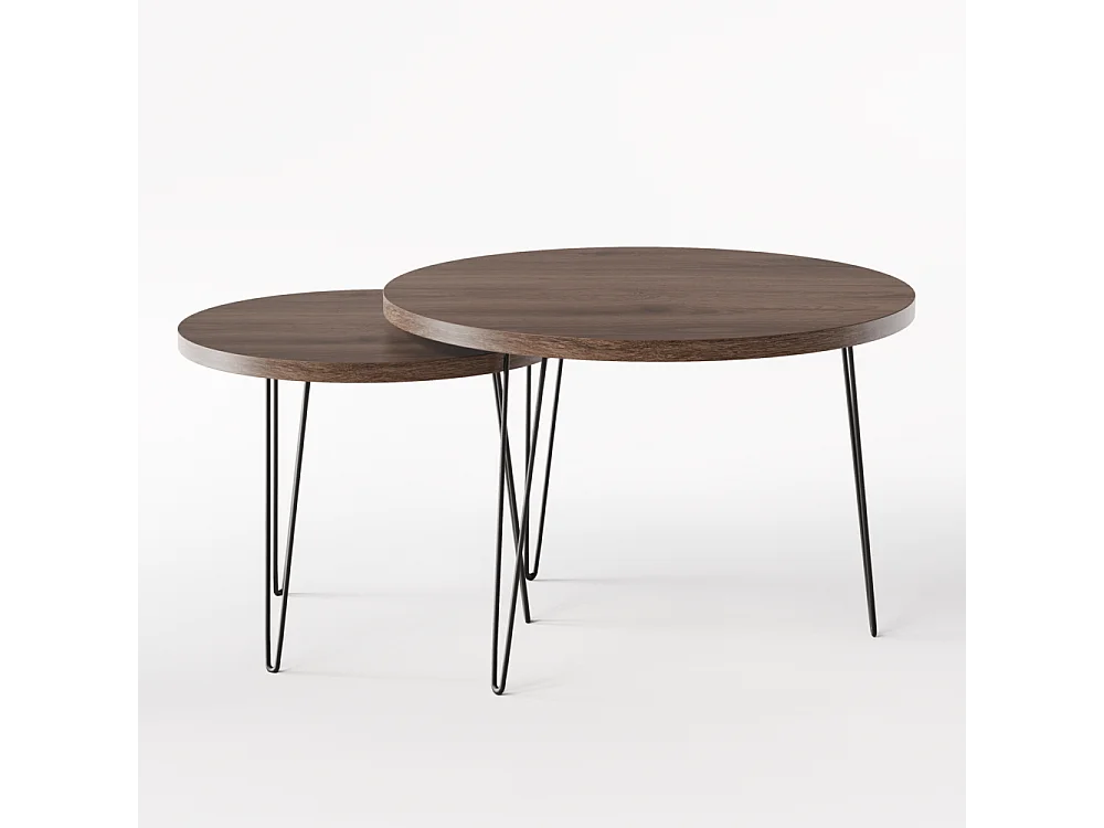 Ronde salontafel LAPP set Ø50 + Ø68 cm Chocolade eiken