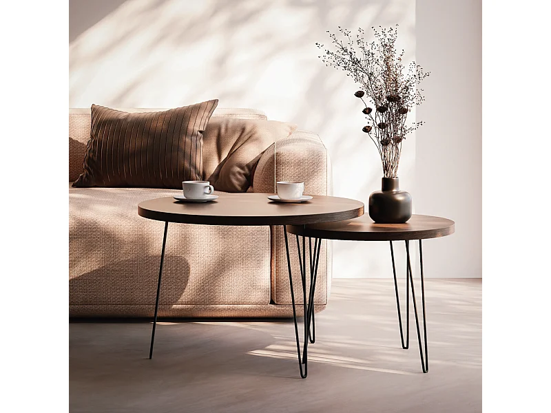 Mesa de centro redonda LAPP, juego Ø50 + Ø68 cm, roble chocolate