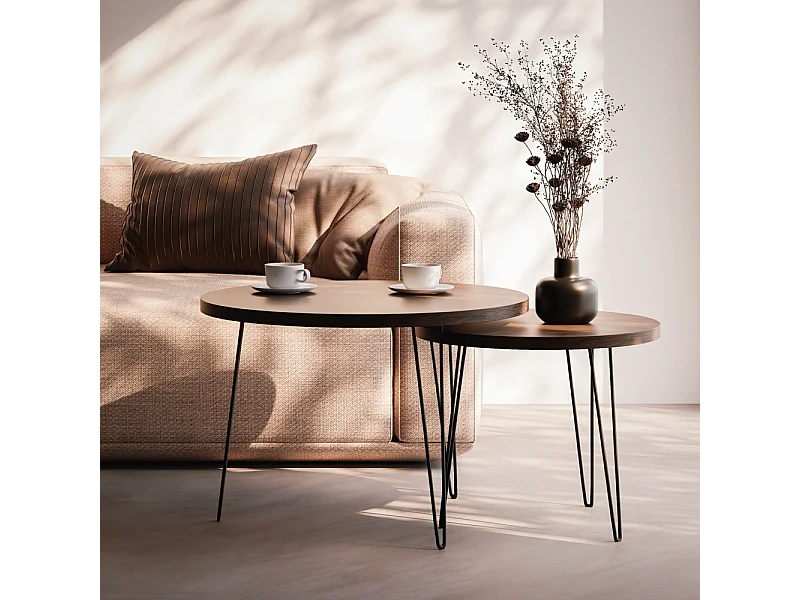 Runder Couchtisch LAPP Set Ø50 + Ø68 cm Schokoladenbraune Eiche