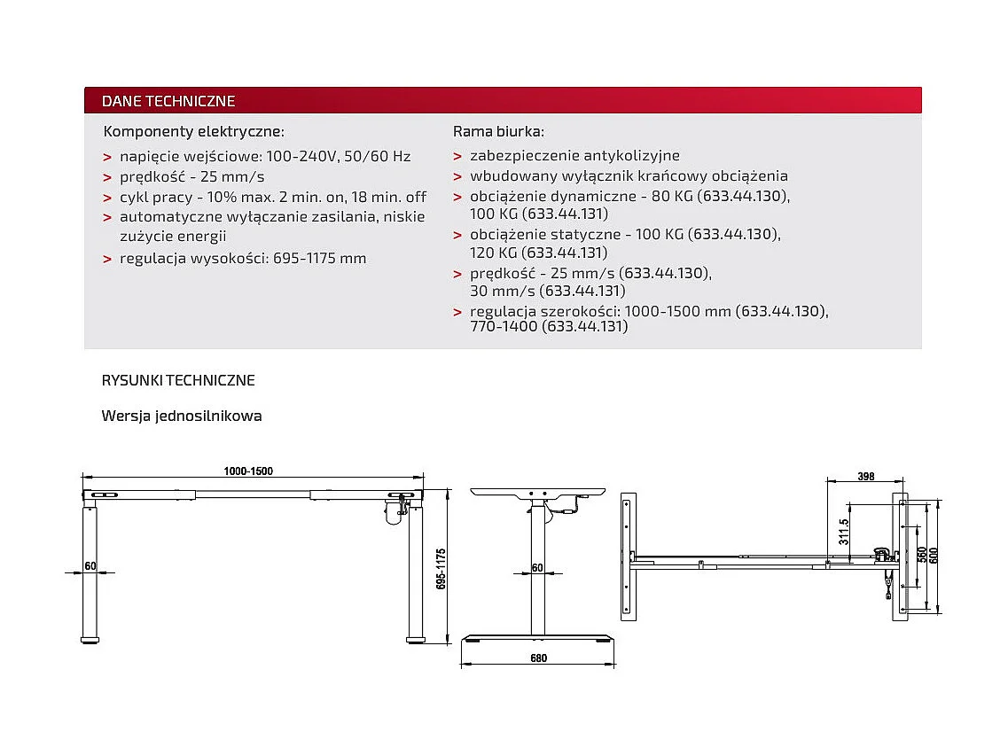 Bureau électrique réglable en hauteur Gris 138 x 68 cm