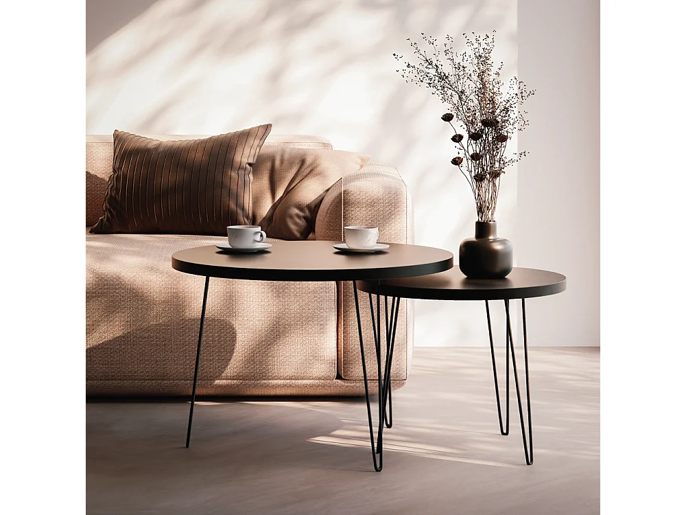 Mesa de centro redonda LAPP, juego Ø50 + Ø68 cm, negro