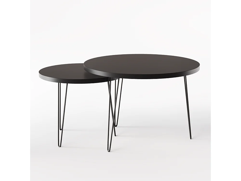 Mesa de centro redonda LAPP, juego Ø50 + Ø68 cm, negro
